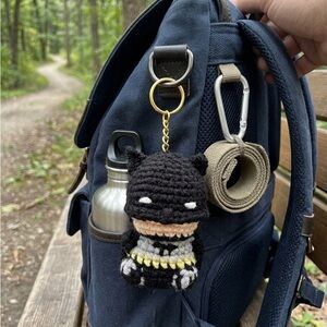 Handmade Black Crochet Superhero Keychain - Cute Bag Charm
